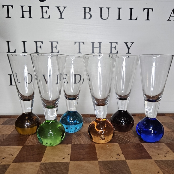Set of 6 Vintage Bubble Ball Base Bullicante Shot Cordial Glasses MCM Bar Cart - Picture 3 of 11